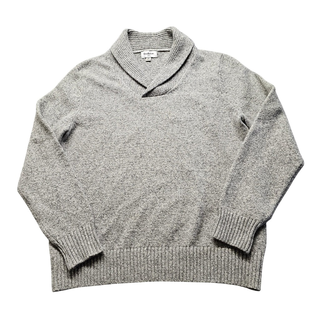 Goodfellow & Co Shawl Collar Pullover Sweater Mens M Grey Marl Knit Basic Casual